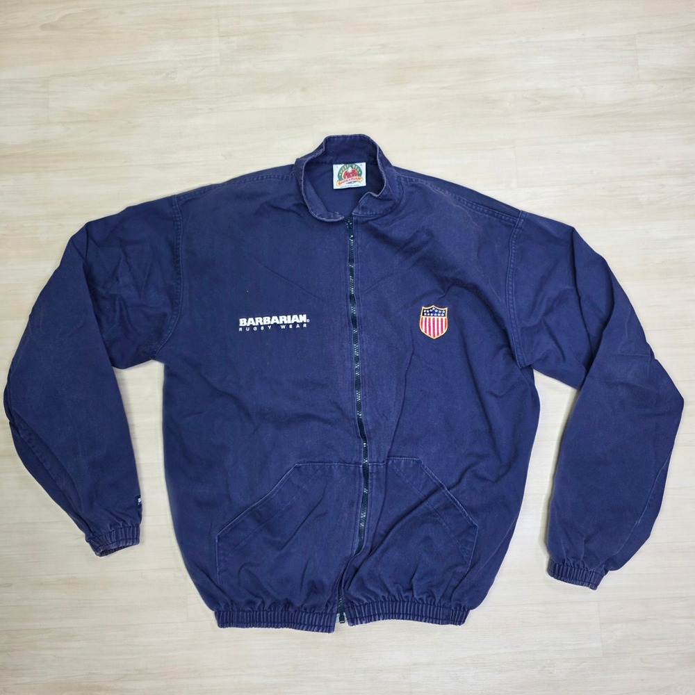 Barbarian Rugby Wear Mens Navy Blue Full Zip Jacket USA Shield Cotton Large